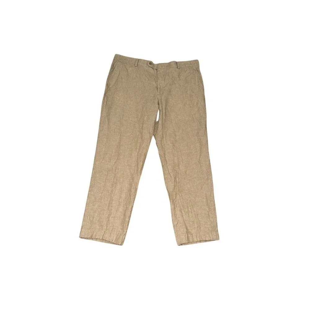 Joseph Abboud JOE linen Dress Pants Mens 36x30 Tan Khaki Flat Front Straight Leg